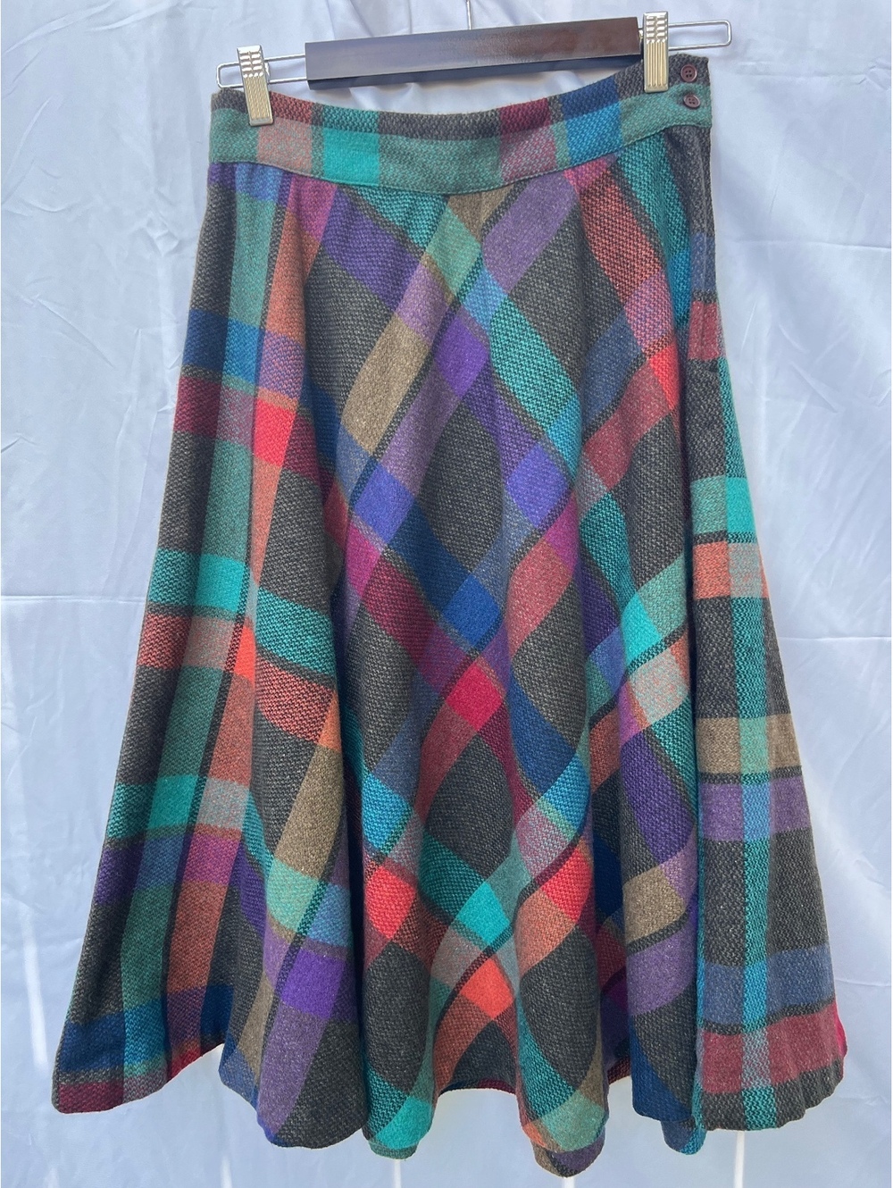 Vintage 70s 80s Avon Fashions Plaid Wool Blend Midi Skirt USA 11/12
